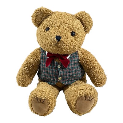 Vintage Large JC Penney Christmas Bear Plush Plaid Vest Velvet Bow 27 