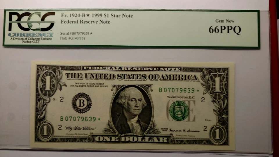 Fr.1924-B* 1999 $1 Star Note Federal Reserve Note Gem New PCGS 66PPQ. - Image 3 of 4
