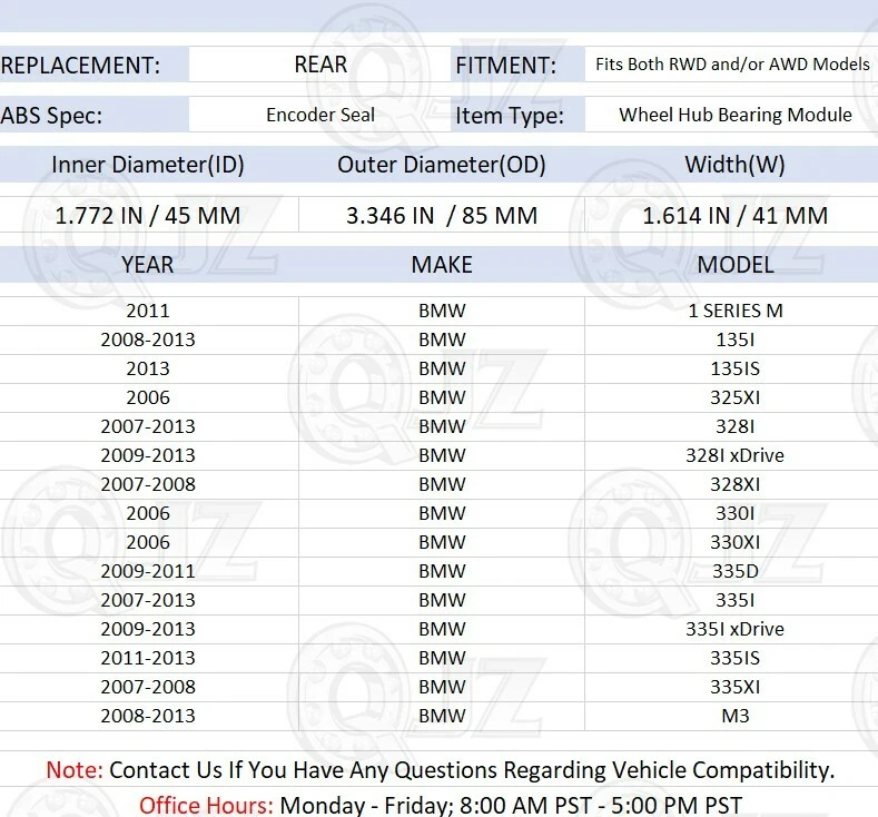 [ЗАДНИЙ (2 шт.)] Блок подшипников ступицы колеса для 2009-2011 BMW 335D седан 3,0 л полный привод - Изображение 2 из 4
