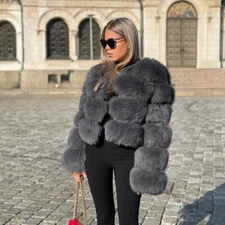Lady Short Real Women Fashion Fox Fur Winter Coat Warm Thick Natural Fur Jacket