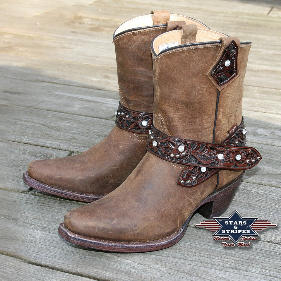 STARS & STRIPES Damen Stiefelette Braun Country Western Cowboy-Stiefel Ankle Boots »WBL-26« S&S