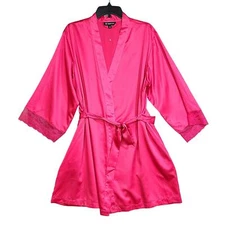 Inc Short Robe Red Satin Medium Pockets Belted Closure
