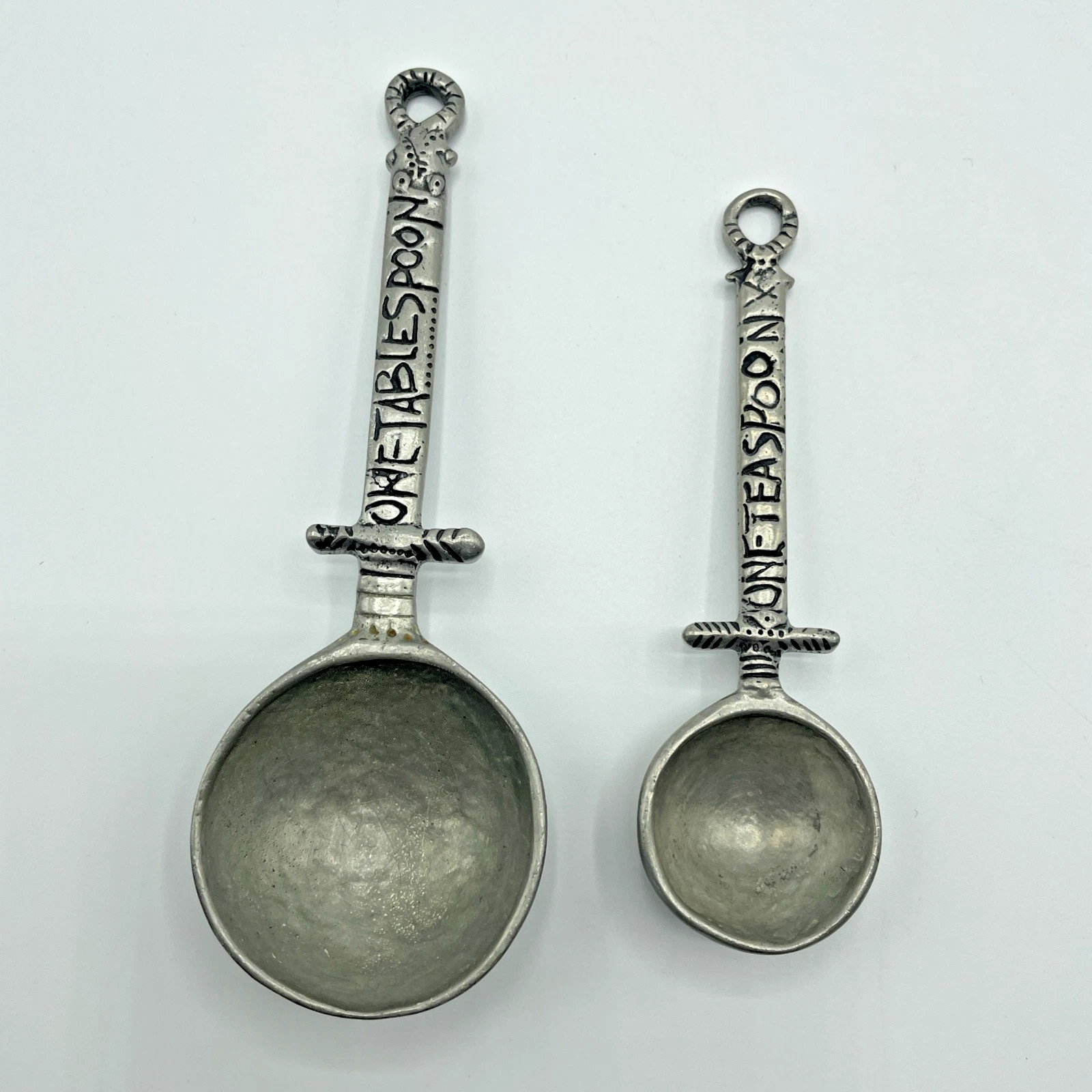 Crosby & Taylor Pewter Tablespoon & Teaspoon Measuring Spoons Celtic Design Vtg