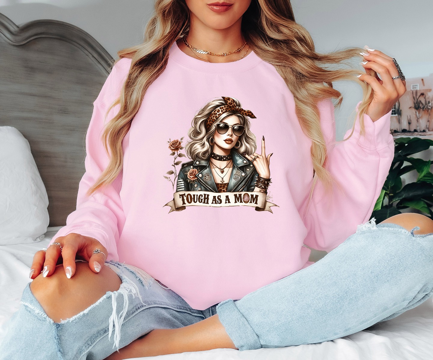 Tough As A Mom Mujer Sudadera Elegante Rubia Rocker Lindo Regalo Mamá