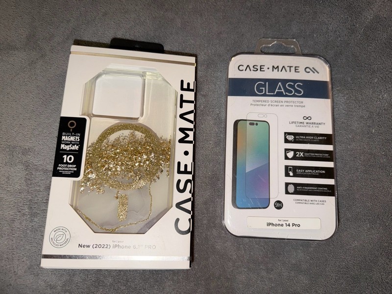 Case-Mate~Karat Marble Gold Glitter Case & Screen Protector iPhone 14 Pro NIP