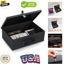 Fireproof Document Box with Key Lock, Small Lock Boxes for Personal Items, Fi...