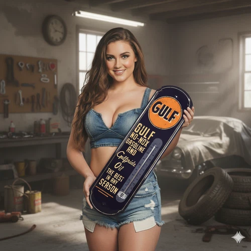 Gulf Vintage Thermometer Metal Wall Sign Garage Man Cave Retro Gas Station Decor