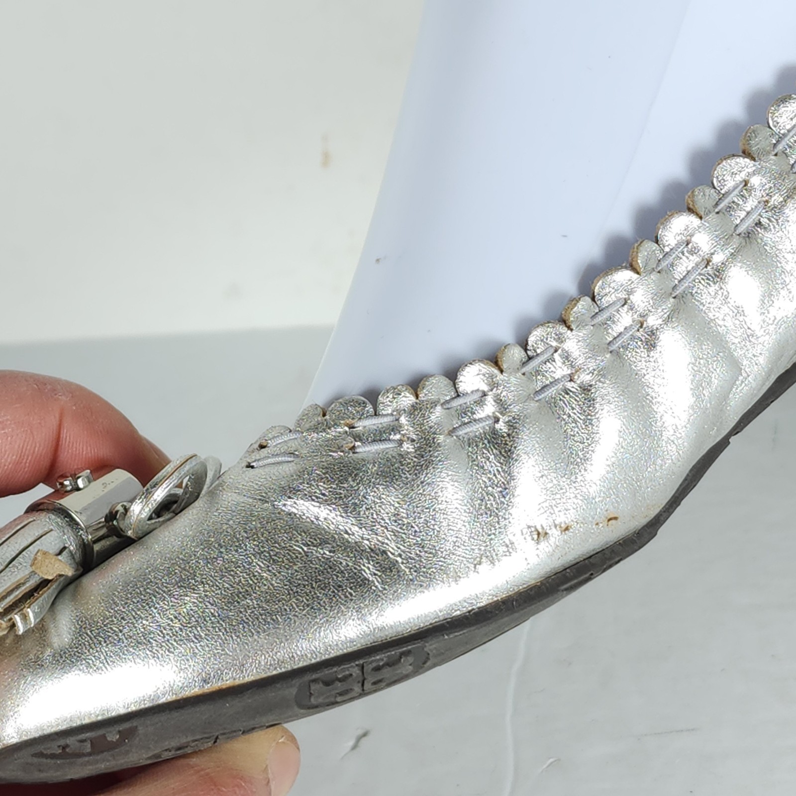 TORY BURCH Women's Reese US 6,5M Silver Leather Tassels Logo SlipOn Ballet Flats thumbnail 14