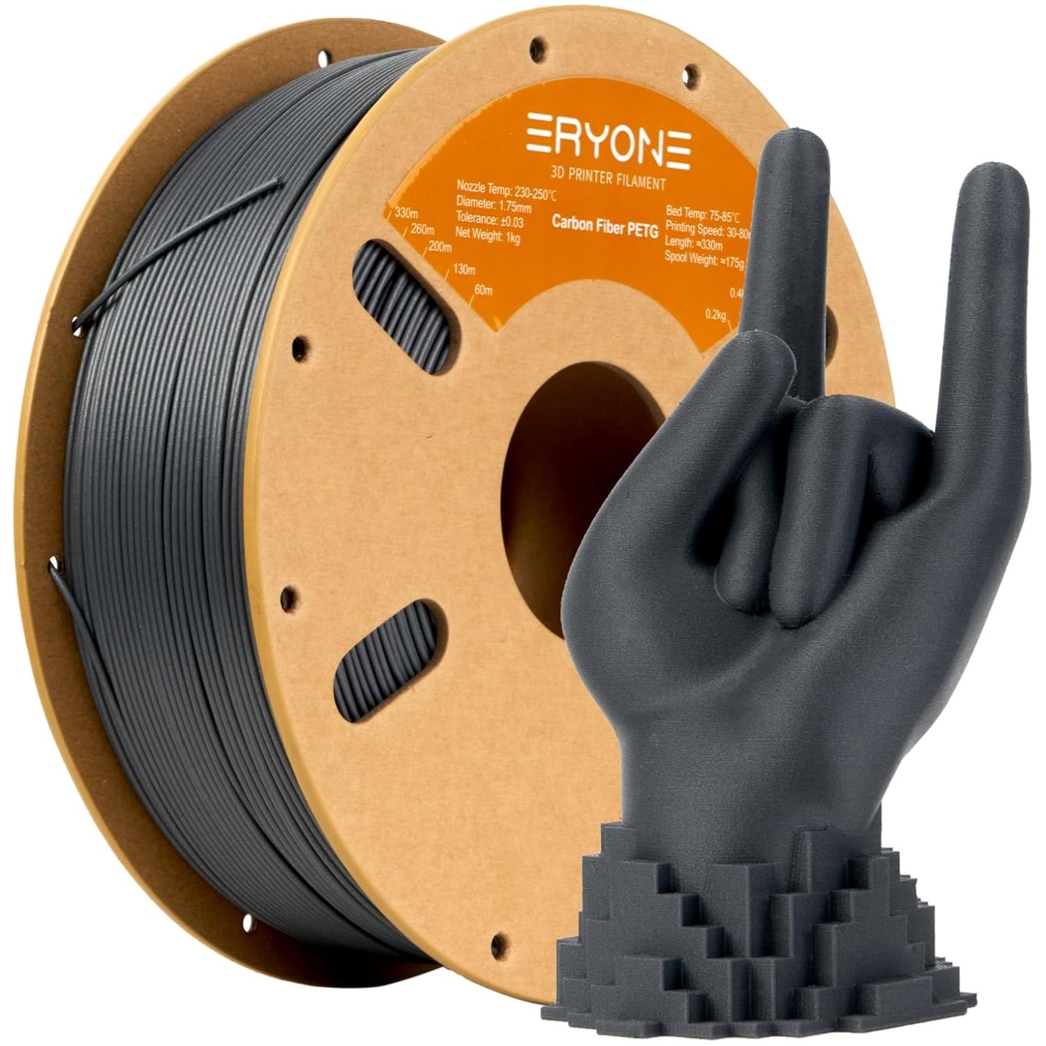 Dunkelgraues PETG Carbon Fiber Filament 1,75mm, 1kg – Optimale Druckqualität