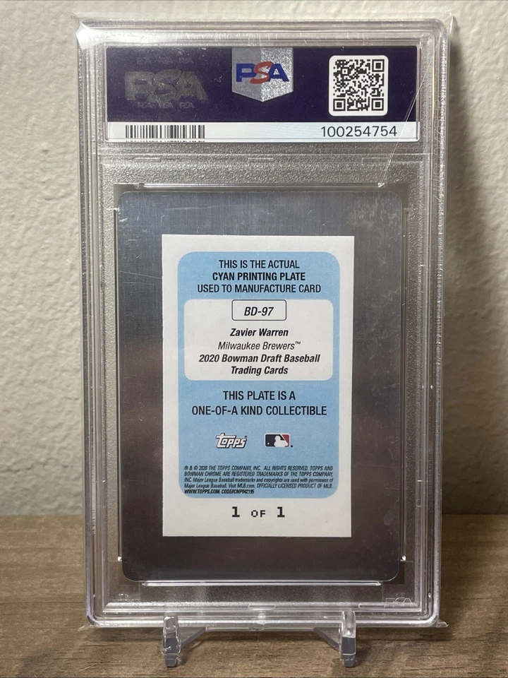2020 Bowman Draft Zavier Warren 1st Cyan Printing Plate 1/1 PSA A - Image 2 of 2