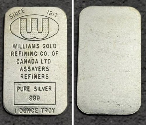Since 1917 Williams Gold Refining Co. Of Canada- 1 Troy Oz .999 Fine Silver Bar