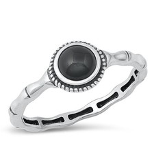 Cute Round Black Onyx Classic Bali Ring New .925 Sterling Silver Band Sizes 4-10