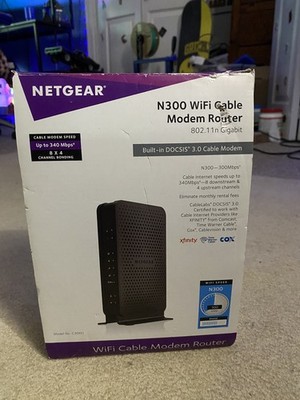 NICE! NETGEAR N300 WIFI Cable Modem Router C3000 802.11n DOCSIS 3.0 W Box