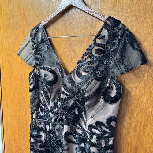 JS Collections Soutache Short Sleeve Lace Cocktail Dress Black Nude 12 - Picture 4 of 12
