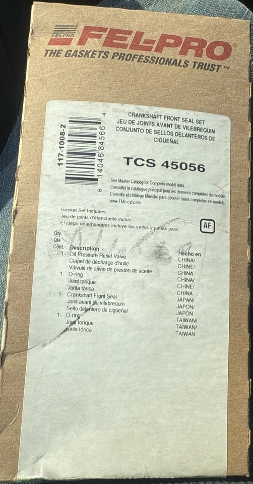 КОМПЛЕКТ УПЛОТНЕНИЙ ПЕРЕДНЕГО КОЛЕНЧАТОГО ВАЛА БРЕНДА FEL-PRO TCS 45056 ПОДХОДИТ ДЛЯ NISSAN ROGUE 2014 2,5 Л - Изображение 2 из 3