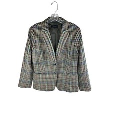 talbots classic shetland wool blend notched blazer Plaid Size 14 Classic Office