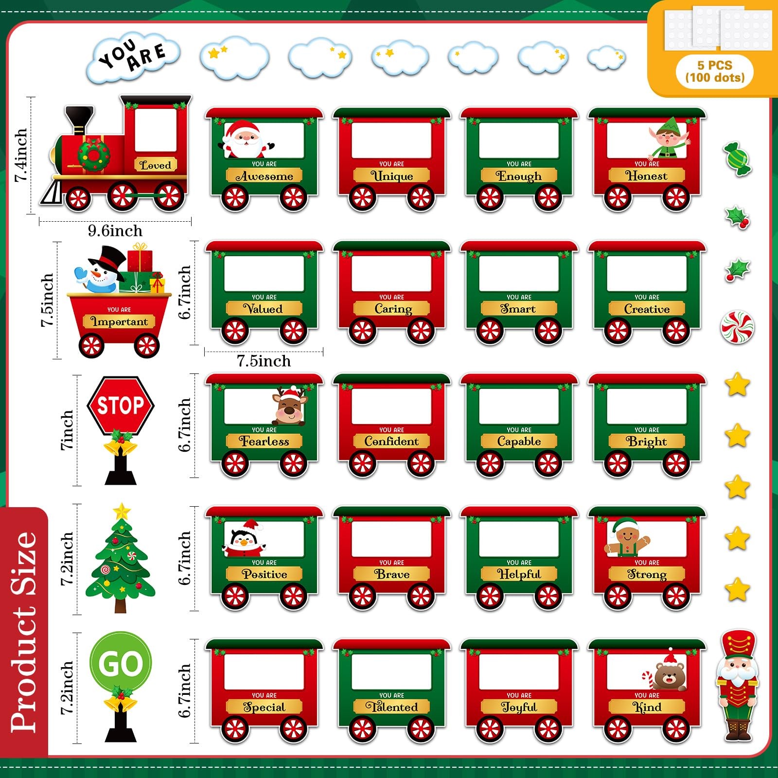 42 Pcs Christmas Train Affirmation Station Bulletin Board Decoration Train Mo...