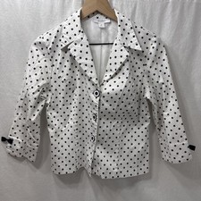 Dressbarn Women's White-Black Polka Dots Long Sleeve Button Up Blazer-Top Sz M