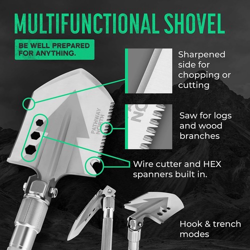 Survival Shovel and Camping Axe – Stainless Steel Tactical Survival Multi-Too... - Picture 4 of 9