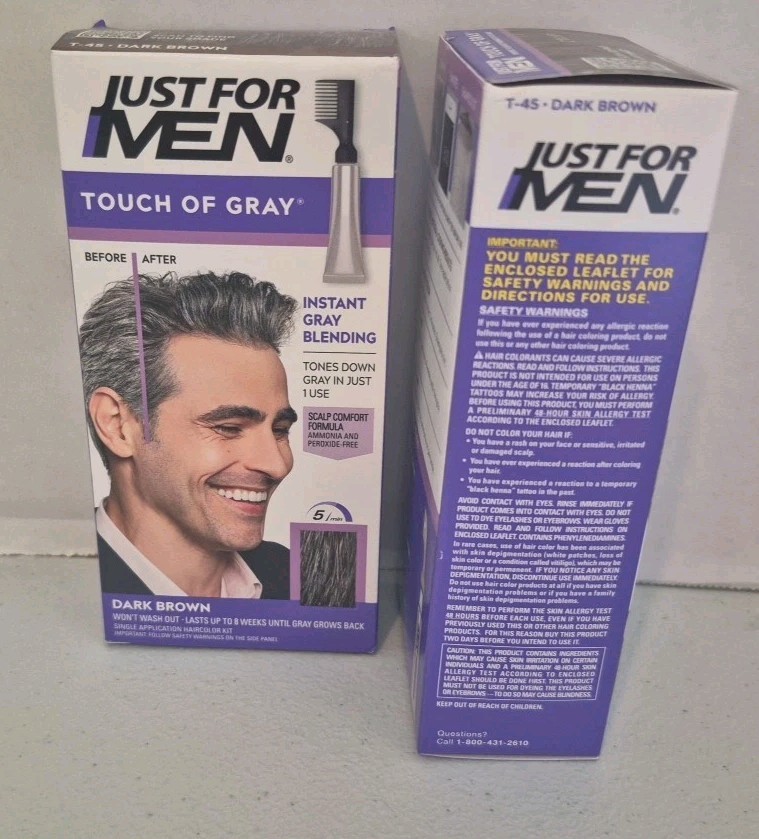 JUST FOR MEN Comb in Hair Color T-45 Dark Brown Touch of Gray - 2 Boxes