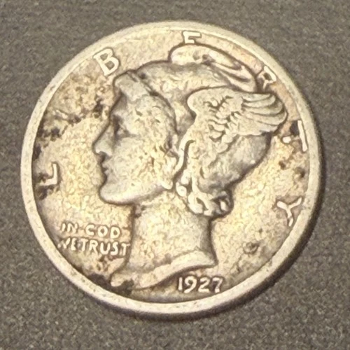 1927-D Mercury Dime 90% Silver Circulated CoinSnap Rated VF(Very Fine)