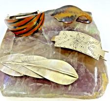 VTG Barrettes Silver Tortoise Hair Accessories Lot Made In France Mexico USA