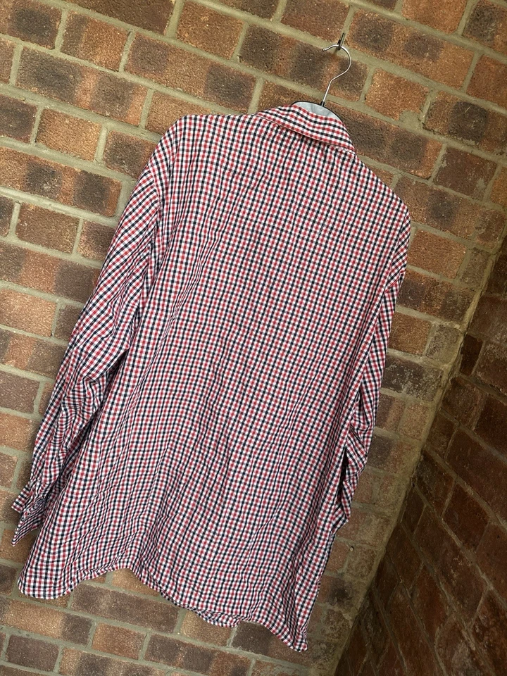 KANGOL Navy White Red Check Big Tall Cotton Mix Button Shirt Size 4XL 60” Chest - Image 4 of 4