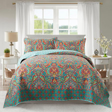 Cotton Bedspread Quilt Sets-Reversible Patchwork Coverlet Set, European Gorgeous