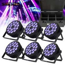 SHEHDS 6Pcs LED 18x18W Aluminum RGBWAUV Flat Par Light With Flightcase DJ Disco
