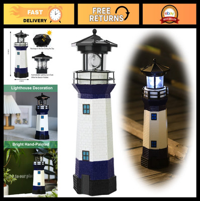 Solar Lighthouse Lamp with Rotating LED Beacon - Outdoor Garden Decor, Patio Gif