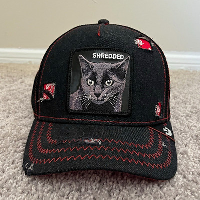 Goorin Bros ''Shredded'' Cat Patch Trucker Hat Adjustable Mesh Back Black/Red
