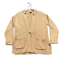 Talbots Lambs Wool Blend Cardigan Sweater Womens L Camel Cuffed Pockets Career
