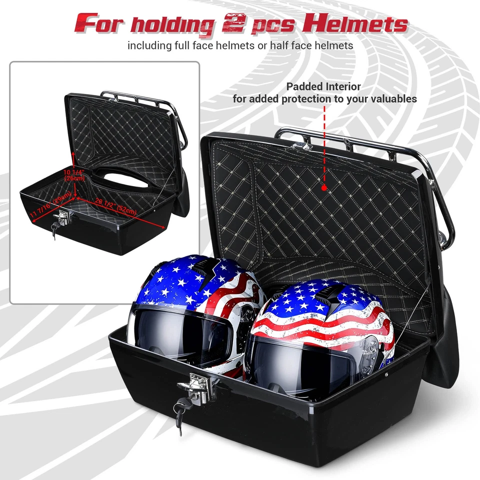 Yescom 48L Universal Motorcycle Tail Box Top Case for Harley Road King - Image 3 of 4