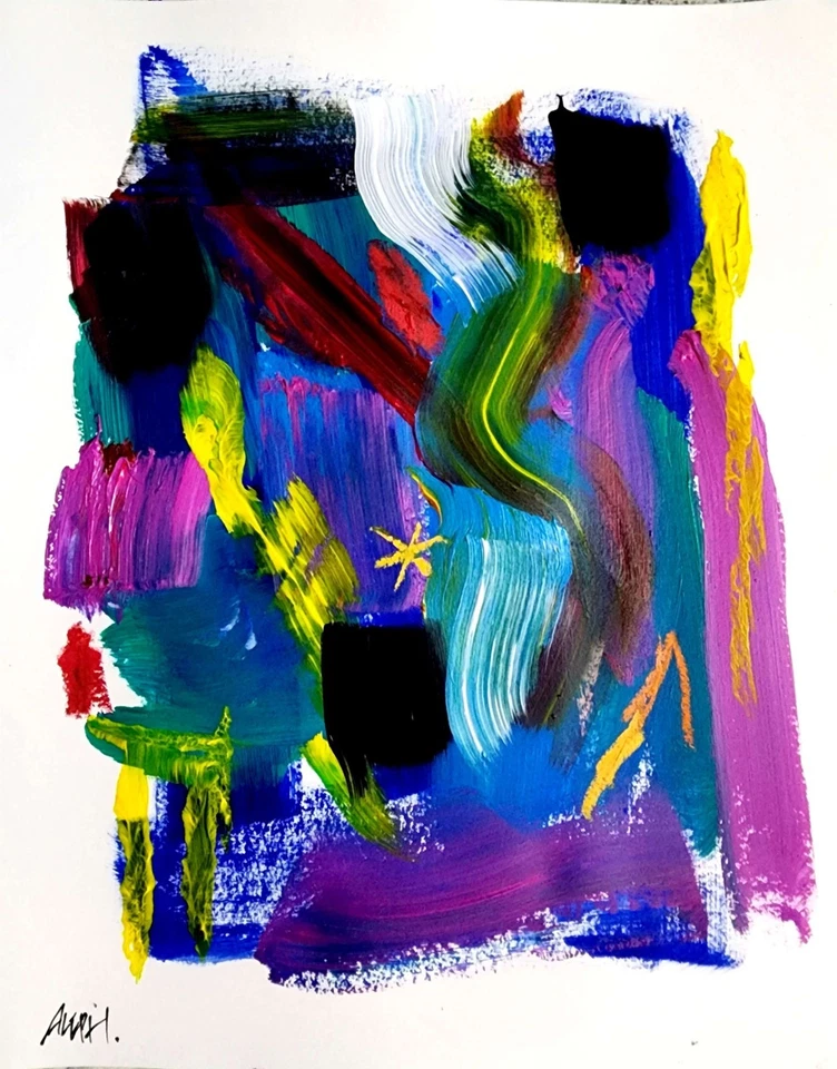 Arte Original Vibrance 14x11 Abstracto Expresionista Pintura Original Sobre Papel Foto 2 de 4