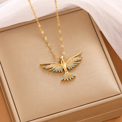 Damen Halskette Phönix 18K vergoldet Edelstahl Zirkonia Anhänger Schmuck Geschen