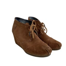 Women's Toms Desert Suede Wedge Ankle boots size 7.5 Boho chestnut Brown lace up