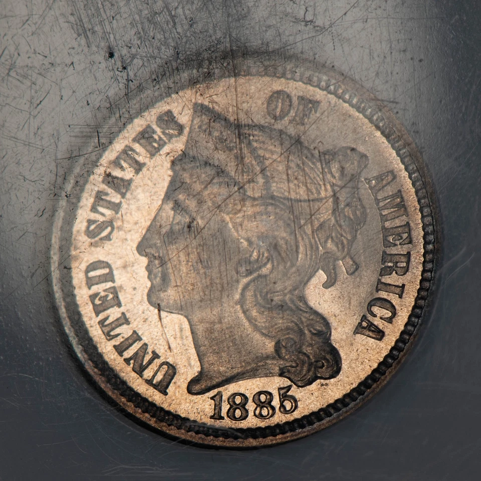 1885 3c Nickel Three Cent Piece Proof Coin Cameo - Looks 66 - NGC PR 65 - B5191 - Image 4 of 4