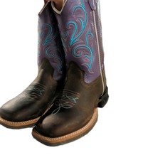 Old West Girl's Square Toe Leather Western Boot Brown w/Purple Size 13 BSC1907