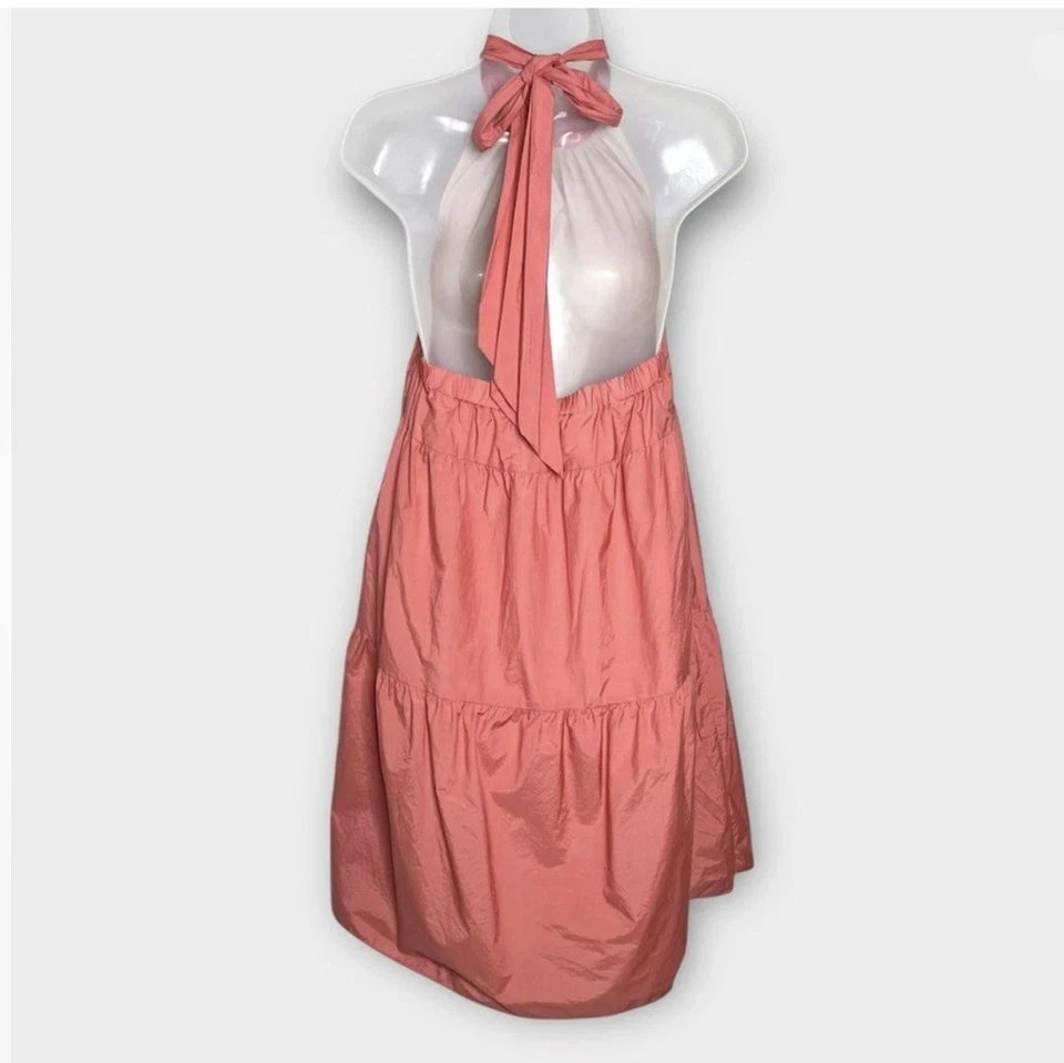 THEORY Mujer Halter Nivel Mini Vestido Rosa Coral Talla L Verano Informal Vacaciones Foto 3 de 4