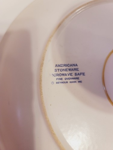 Cake Plate CHICKEN Design Pedestal Pottery Americana Stoneware 10.25" Blue White - Picture 9 of 9
