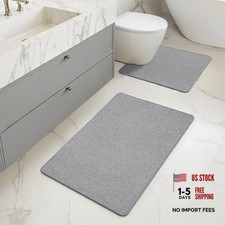 Set of 2 U-Shaped Grey Bathroom Rugs Mats - 17"x27" 20"x24" - Grey