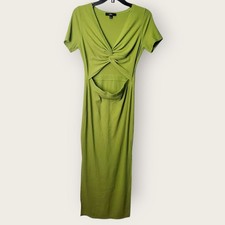 Lulus Green Ribbed Cutout Twist Front Midi Dress Size Large