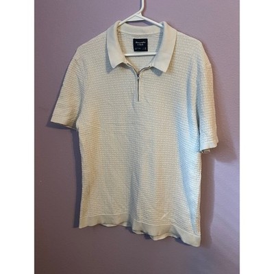 Abercrombie & Fitch Mens Quarter Zip Textured Knit Sweater Cream White Medium