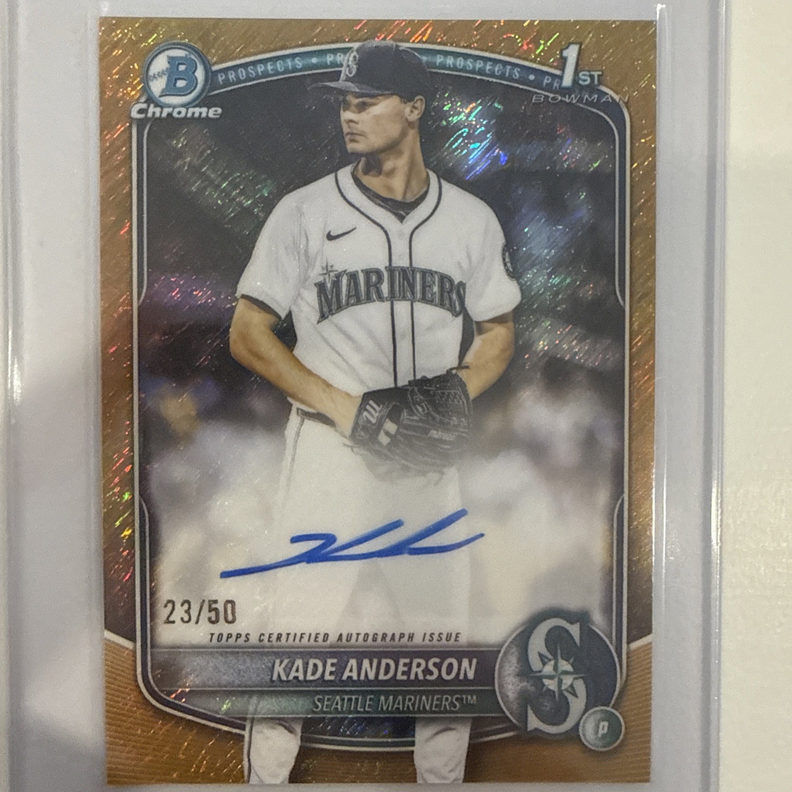 2025 Bowman Draft Chrome Kade Anderson Gold Shimmer Auto /50 Mariners