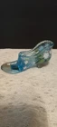 Fenton 95th Anniversary Blue Glass Slipper Shoe Hand Painted Tulips Colonial Art