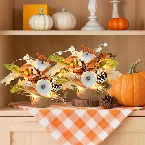 Herbstdeko Herbstdeko für Zuhause 2er Pack leuchtender künstlicher Kürbis und - Bild 4 von 7