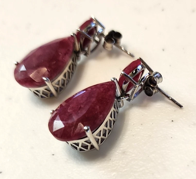 Ross-Simons 19.20 ct. t.w. Ruby Drop Earrings in Sterling Silver NIB pretty RED - Image 3 of 4