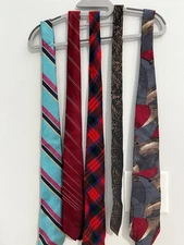 Set Of Five Men’s Neck Ties Variety Of Colors, Patterns, Brands, And Material