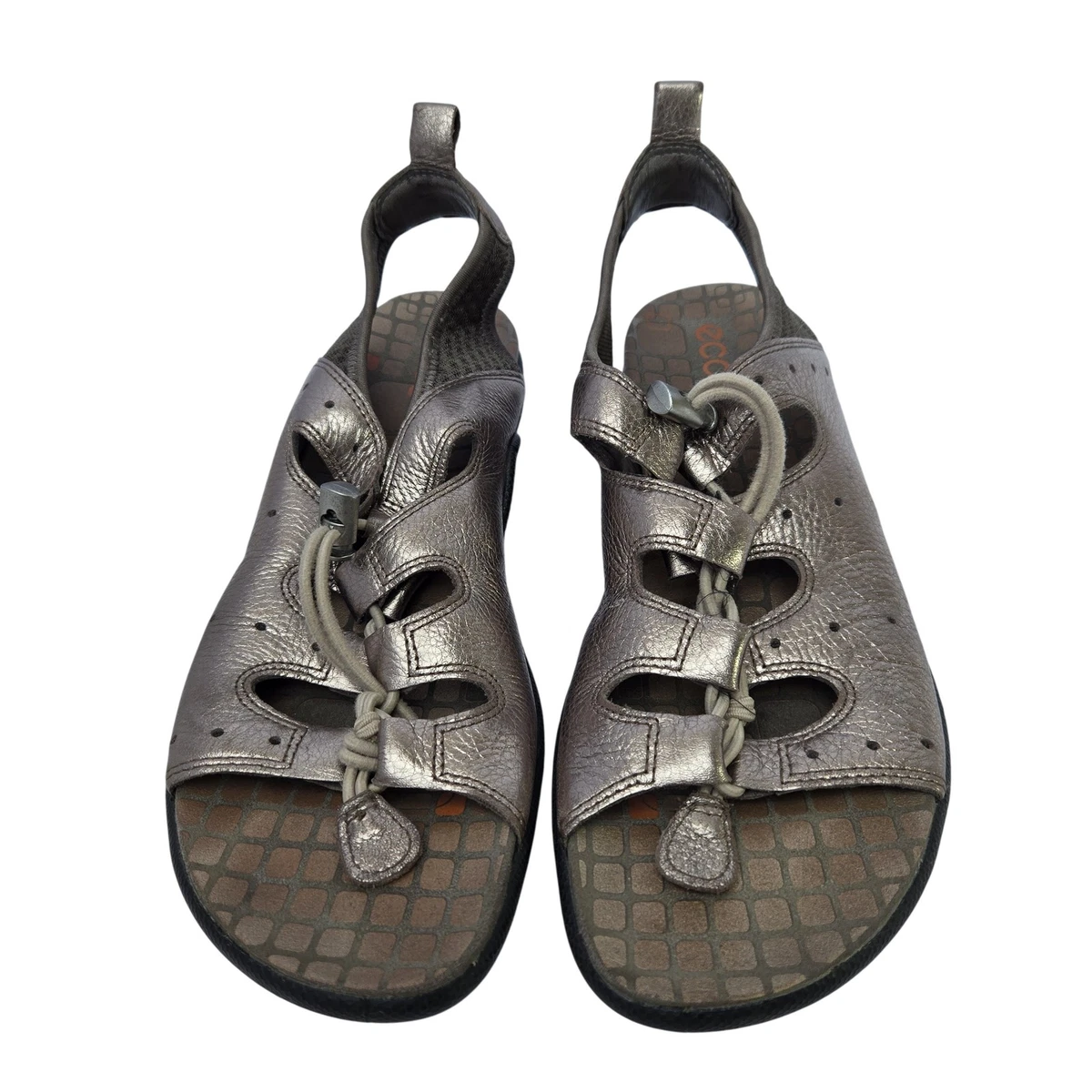 Ecco Sport Sandals Hiking Walking Women Size 39 US 8 Silver Leather Comfort ECCO Yucatan Sandal Low (1-1.9 in) Heel Height Sandals for  main image 2