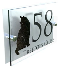 Cat House Sign Custom Made Personalised Home Plaque Door Number Street Address